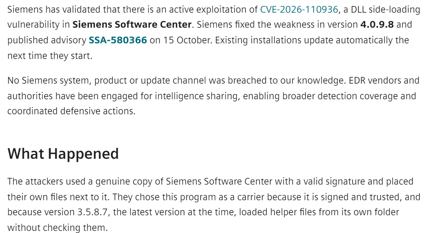 La publicación de Siemens ProductCERT del 19 de octubre.